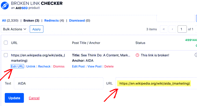 Broken Link Checker'da URL Düzenleme