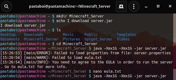 Ekran konfiguracji serwera Minecraft