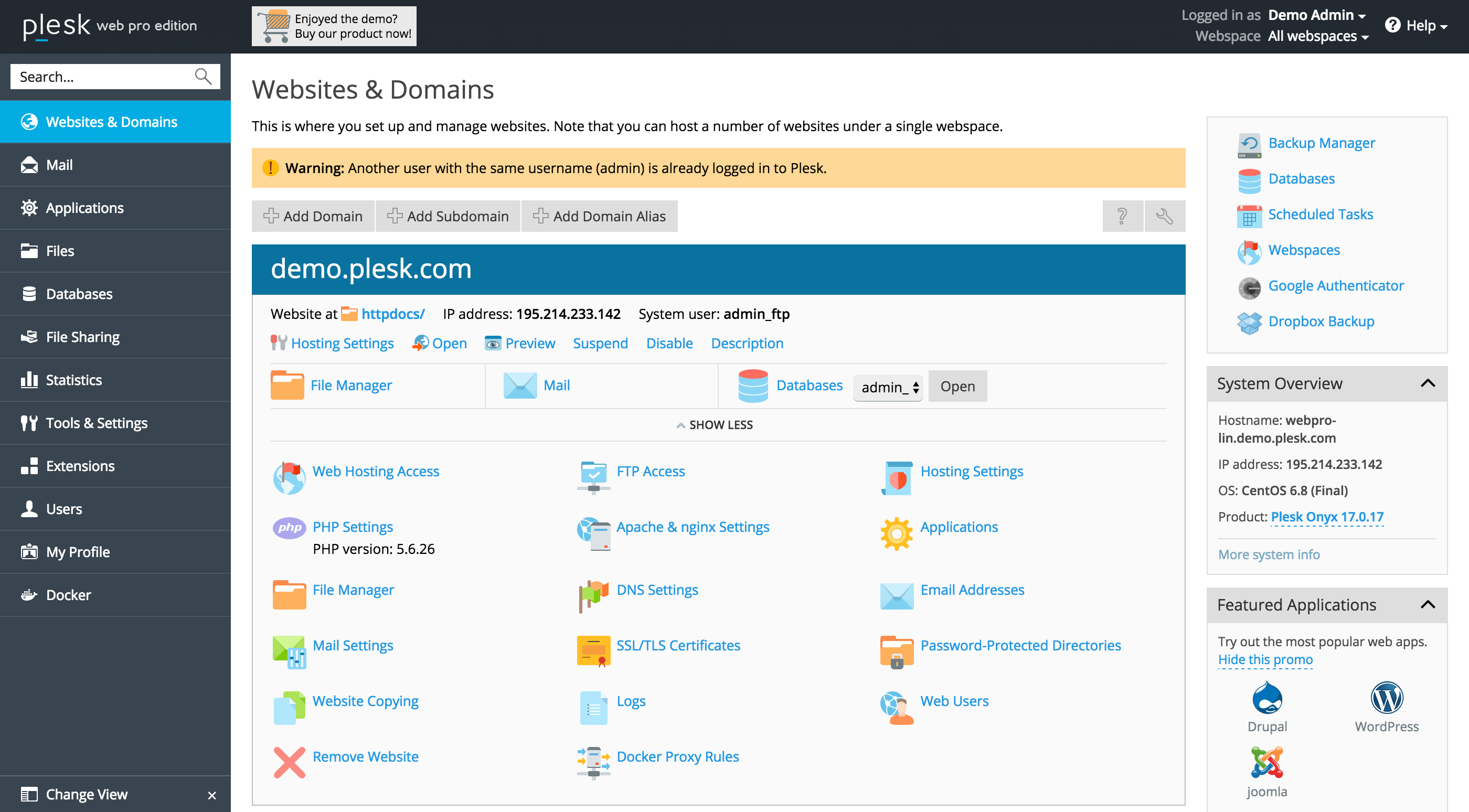 Plesk panel settings